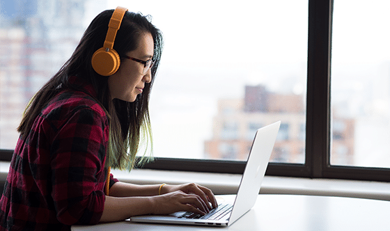 Girl listening with headphones