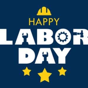 Happy Labor Day with navy background. stars, and blue collar worker tools
