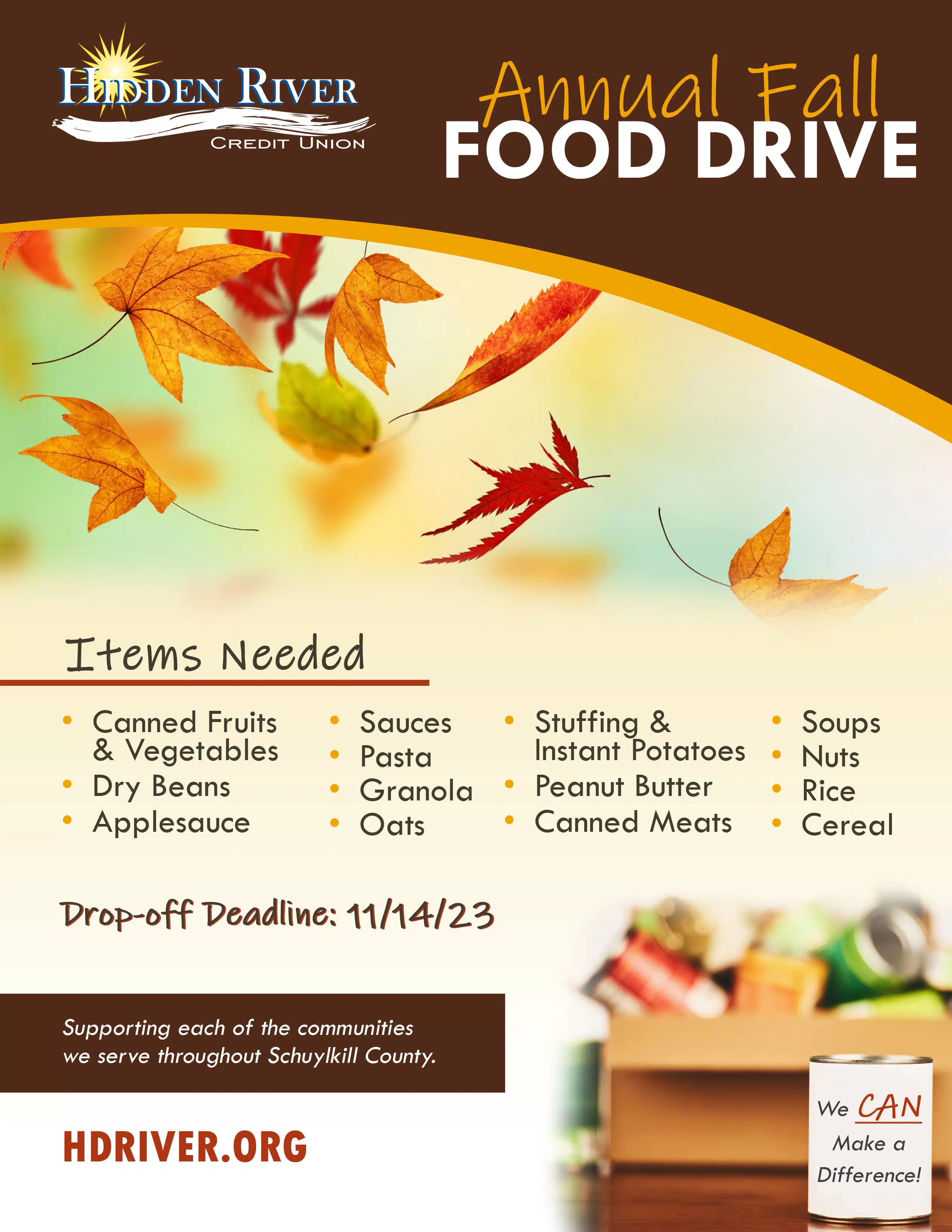 Annual Fall Food Drive Hidden River Credit Union
