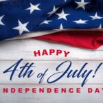 Shiplap background with American flag laying across. Includes text "Happy 4th of July Independence Day"