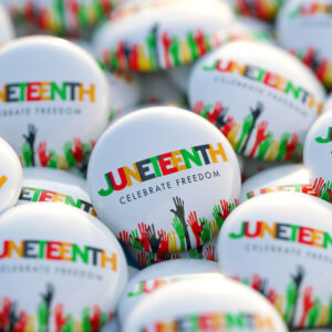 Juneteenth printed badges. Horizontal composition. Juneteenth concept.